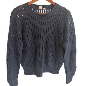 Gap Navy Blue Crochet Crewneck Sweater 100% Cotton Long Sleeve Large Open Knit